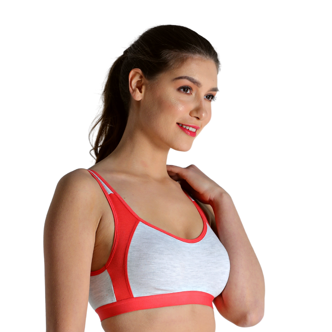 Deevaz Combo of 2 Non-Padded Cotton Rich Sports Bra In Burgundy & Black  Colour Detailing.