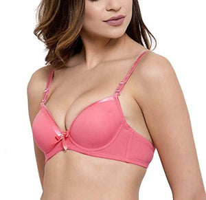 Deevaz Padded Women's Cotton Rich Medium Coverage Wired Push-Up Bra In Coral Pink Colour.