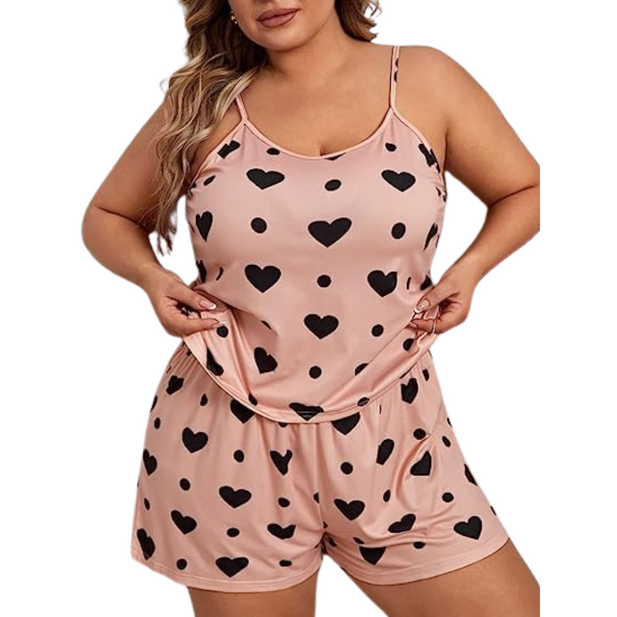 Deevaz Free Size Non-Padded Camisole & Panty Shorts Lingerie Set  Heart Shape Print In Baby Pink Colour.