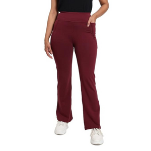 Deevaz Women Groove-in High Waist Cotton Spandex Flared Pants In Red Color.