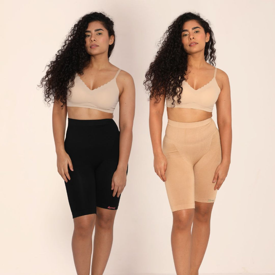 Deevaz Beige Colour High Waisted Tummy Tucker With Medium Compression-Black & Beige