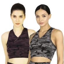 Load image into Gallery viewer, Deevaz Combo Of 2 Full Coverage Non Padded Sports Bra In (Printed Black &amp; Grey)