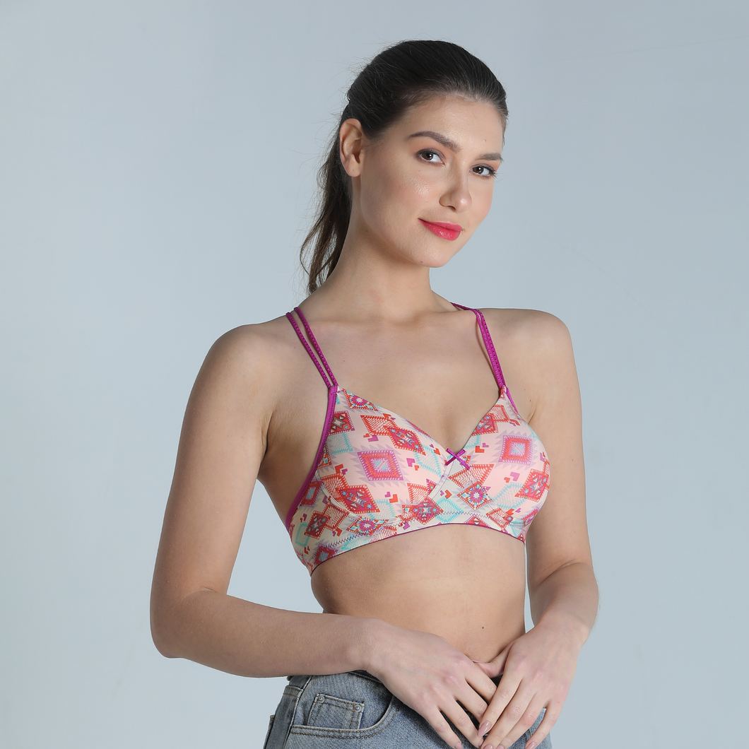 Deevaz Padded Non-Wired Full Cup Printed Racerback T-shirt Bra in