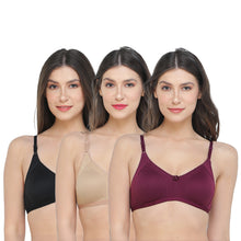 Load image into Gallery viewer, Deevaz Spacer Rich Fabric Moulded Cup Full Coverage Bra- Combo of 3 in Purple Skin &amp; Black