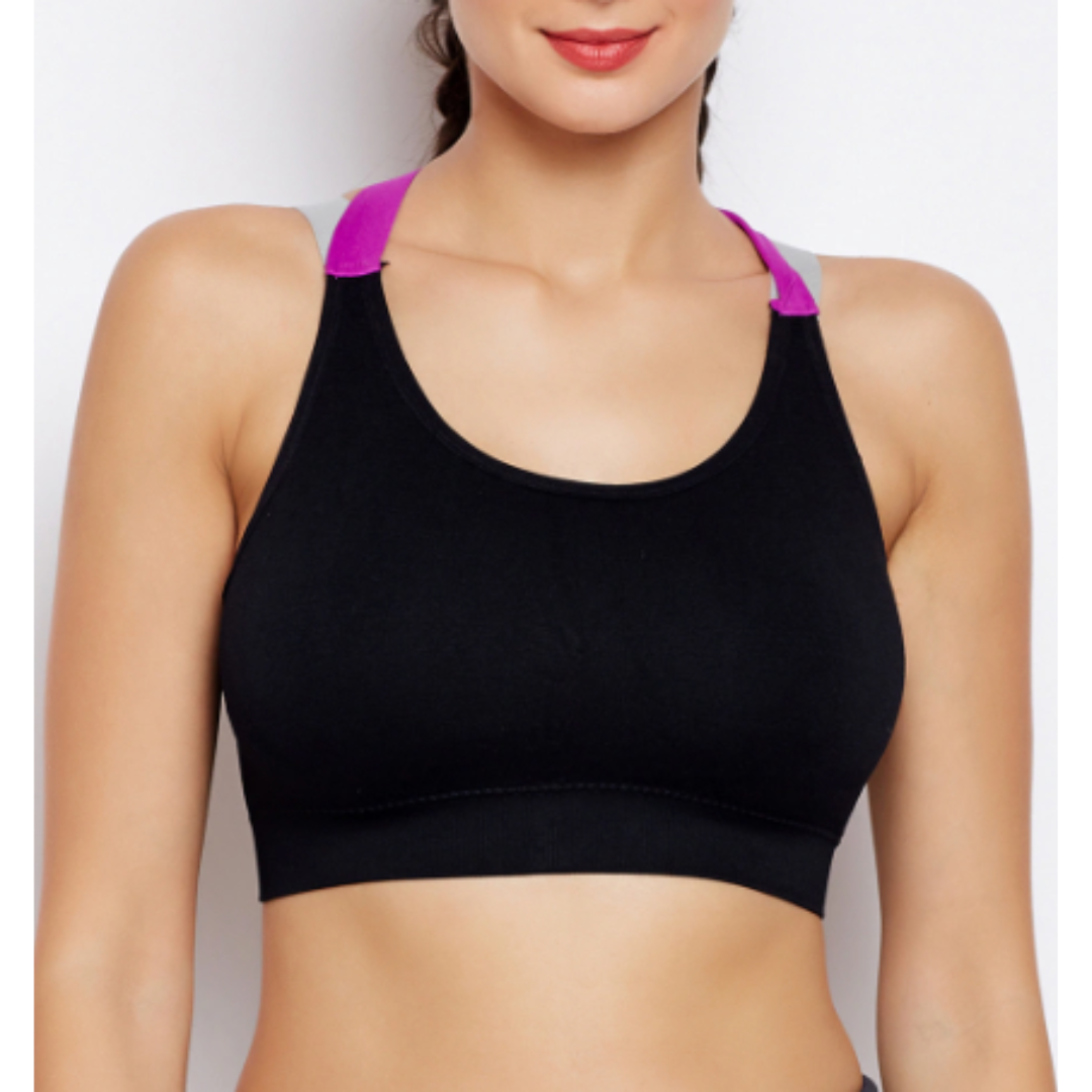 Deevaz Medium Impact Padded Non-Wired Sports Bra In Black Colour With –