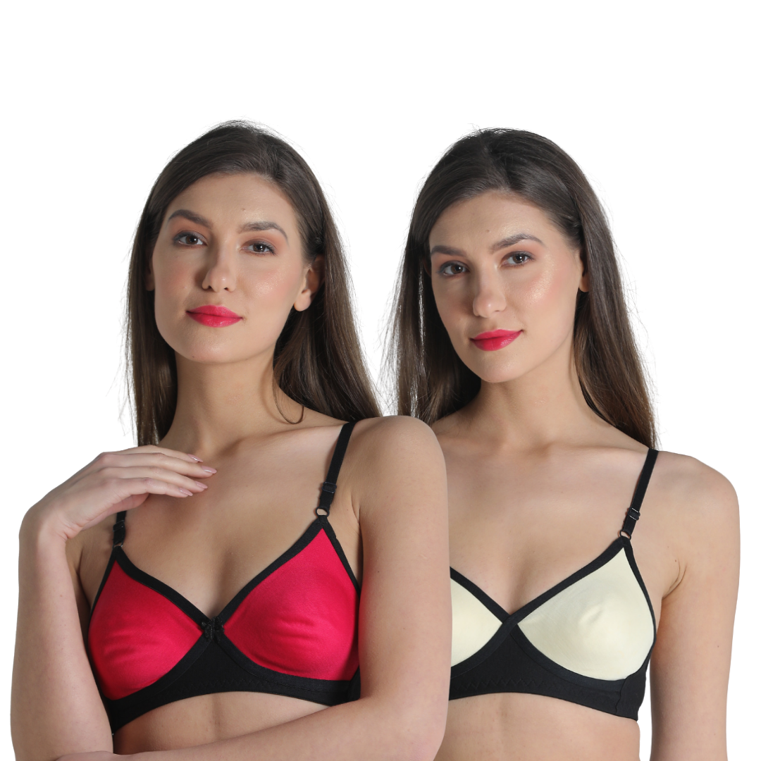 Buy Deevaz Combo of 2 Non-Wired Padded Full Coverage Bra in Pink & Yellow  Colour with lace Detailing. (32B) at