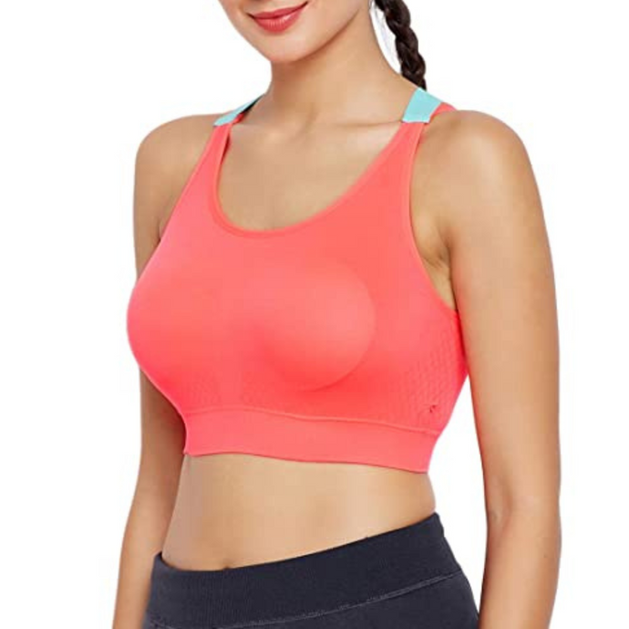Deevaz Combo of 3 Non-Padded Cotton Rich Sports Bra In Burgundy, Red & Pink  Colour Detailing.