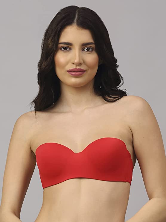 Deevaz Maroon Padded Tube Bra In Poly-Lace Fabric With Removable Trans –