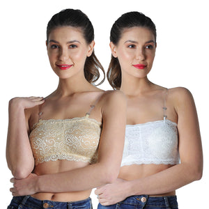 Women's Lace Tube Strapless Padded Bra (Free Size, 28 to 34
