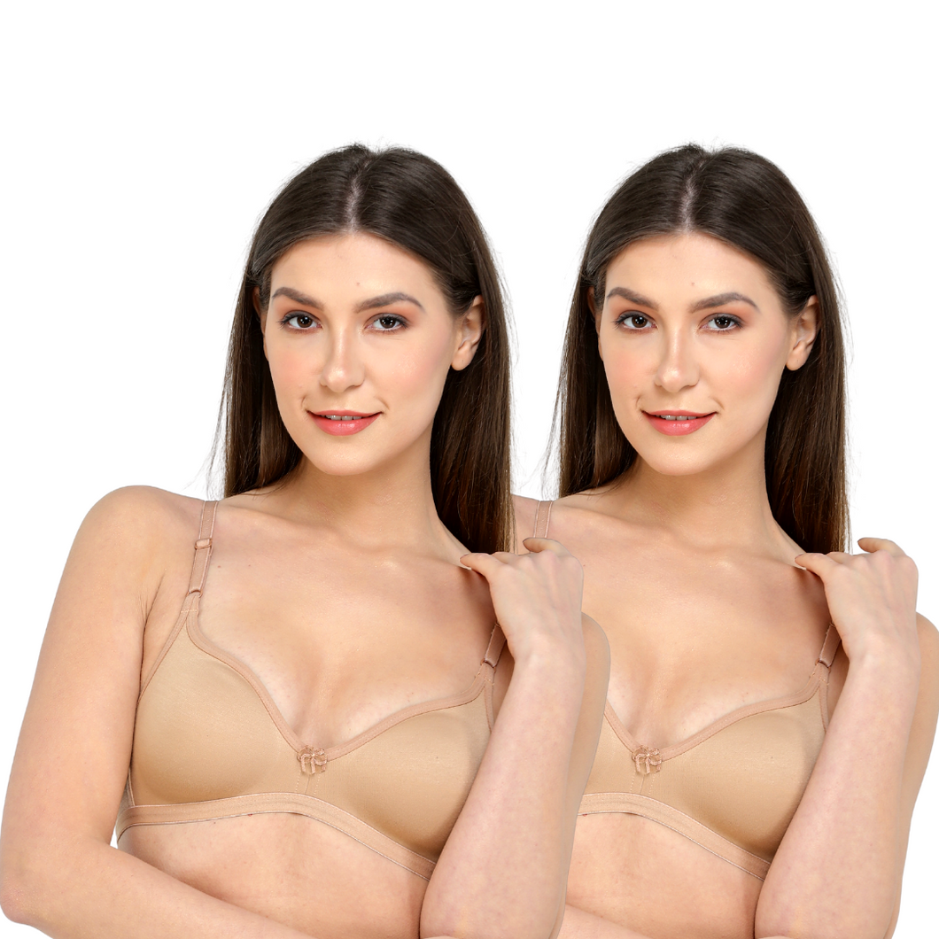 Deevaz Combo of 2 Soft Spacer Cup Full Coverage Bra in Nude & Purple Colour.