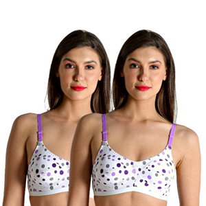 Deevaz Combo of 2 Everyday Non Padded Non-Wired Cotton Rich Bra In Printed Polka Dot Purple Colour