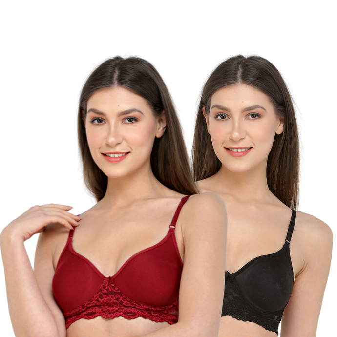 Deevaz Combo of 3 Non-Padded Cotton Rich Sports Bra In Red, Burgundy & Blue  Colour