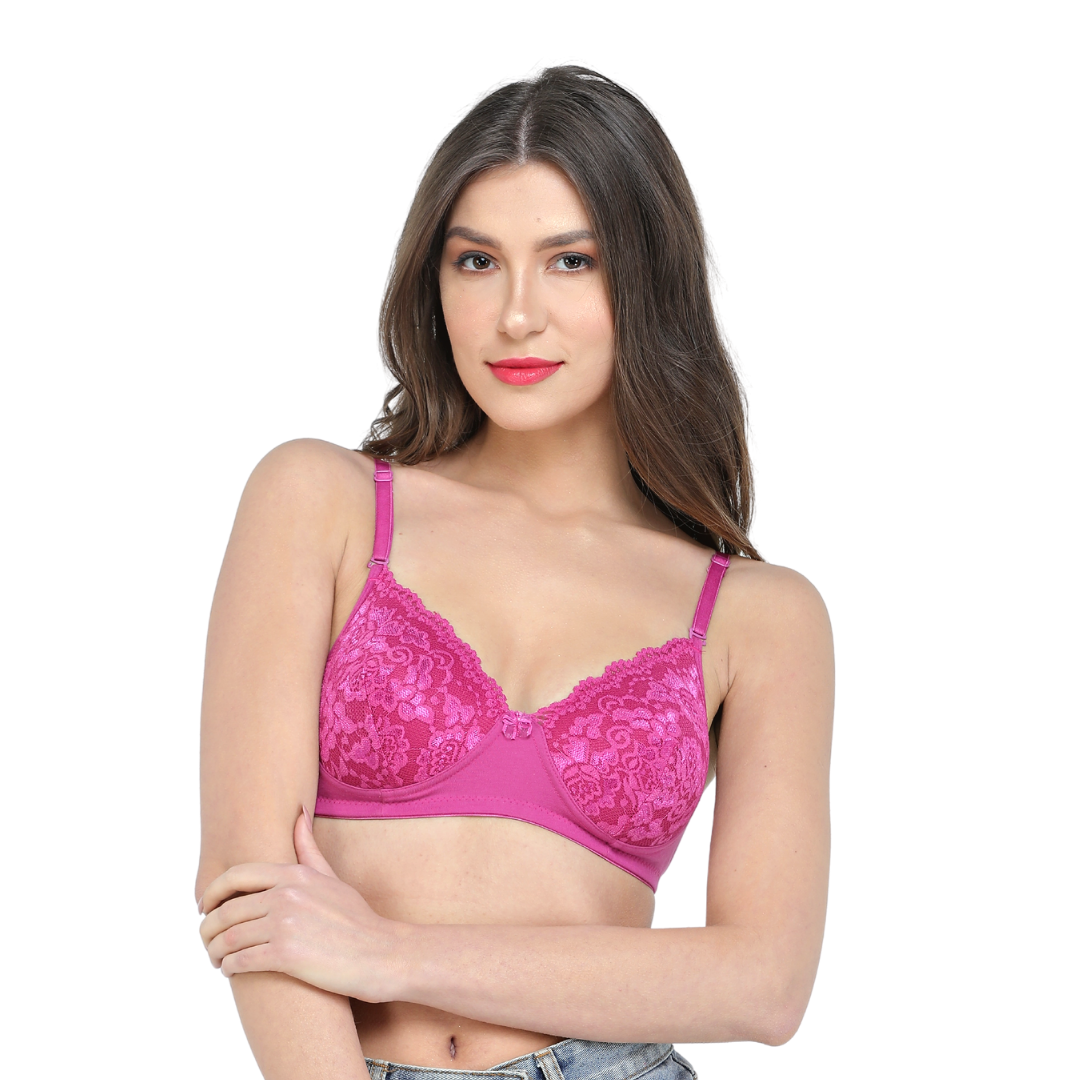 Padded Non-Wired Full Coverage T-Shirt Bra - Cotton Rich(PINK RED PACK OF 2)