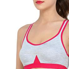 Load image into Gallery viewer, Deevaz Combo of 2 Non-Padded Cotton Rich cross back Sports Bra In Hot Pink &amp; Black Melange Colour Detailing.