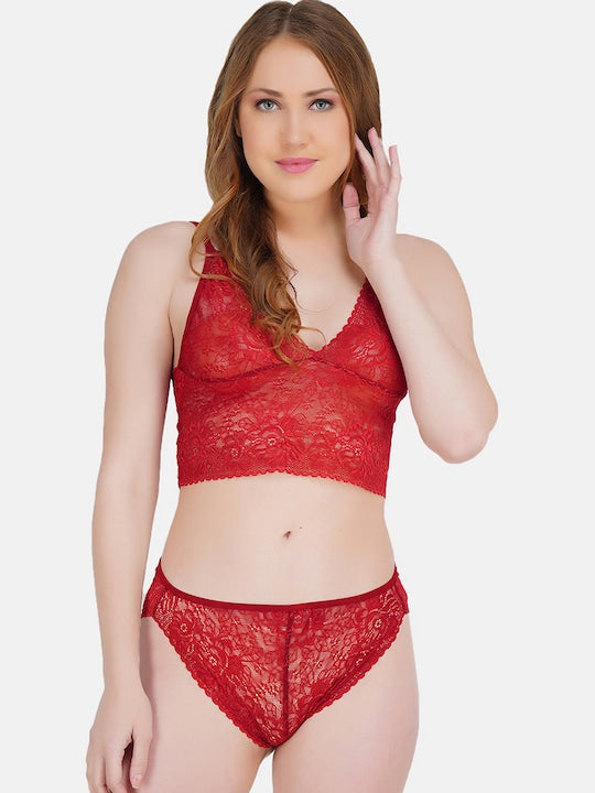 Deevaz Free Size Non-padded Bralette & Panty Lingerie Set in Red Colou –